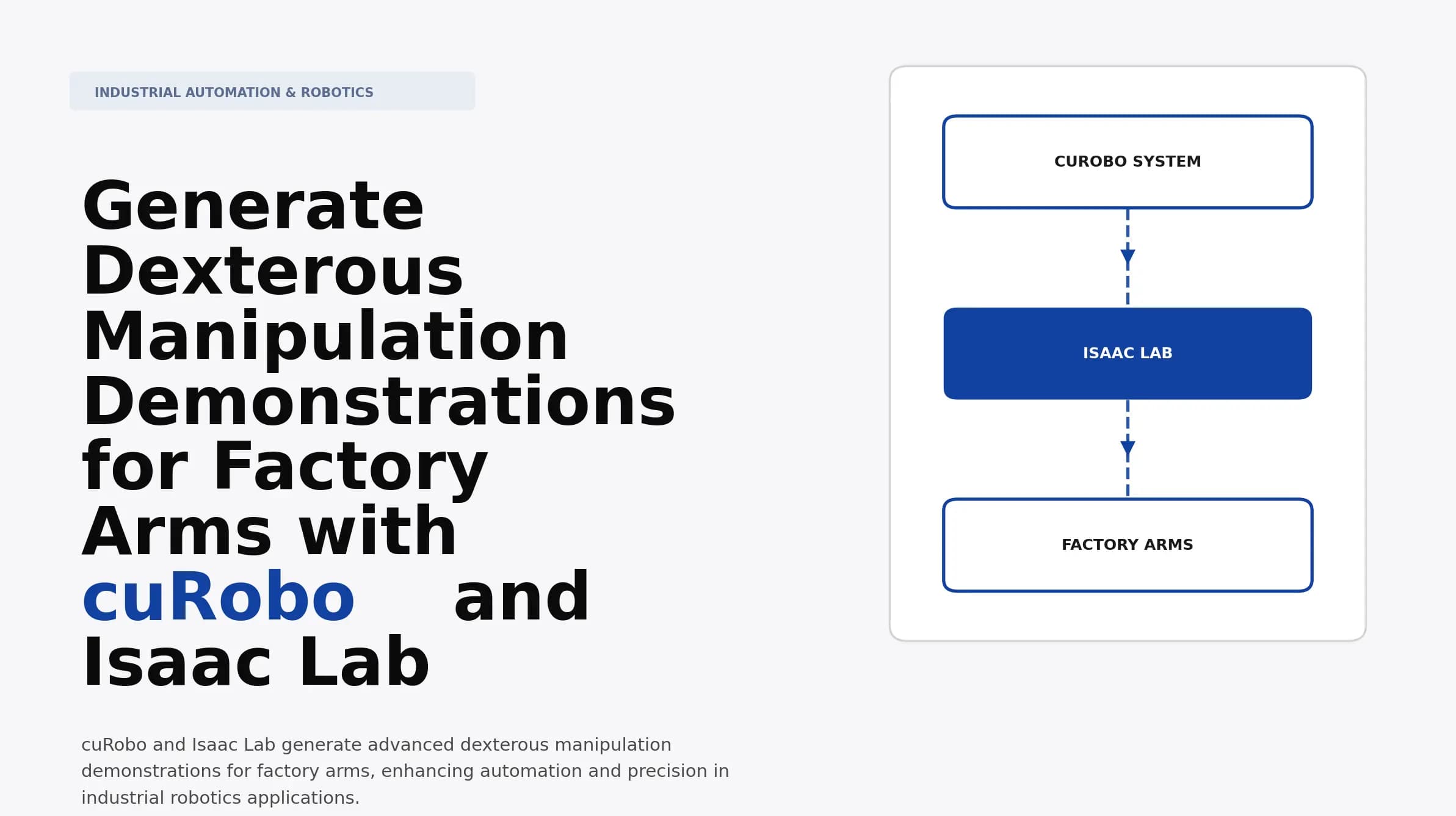 Generate Dexterous Manipulation Demonstrations for Factory Arms with cuRobo and Isaac Lab